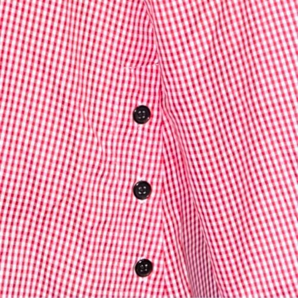 Hot pink checkered longer hem button up blouse - Picture 7 of 13